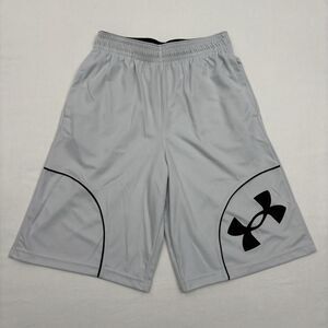 Under Armour UA Tech Shorts Mens Small Gray Loose Fit Graphic Basquetball Sporty